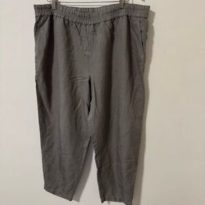 Eileen Fisher Linen Tencel Lyocell Pull On Tapered Ankle Pants Gray Lagenlook-1X